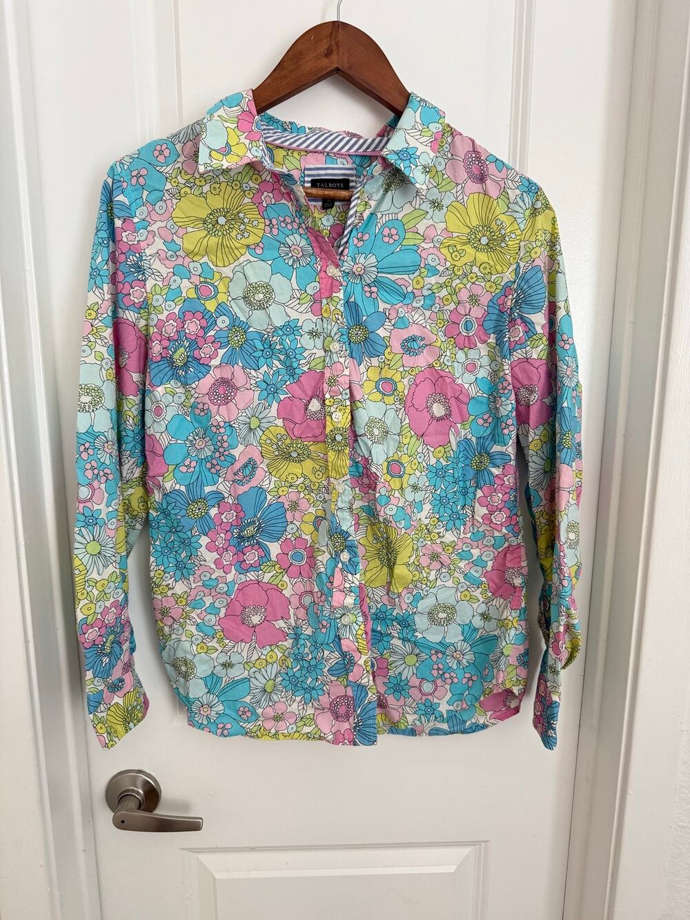 Talbots 70s Retro Floral Print Button Down Shirt